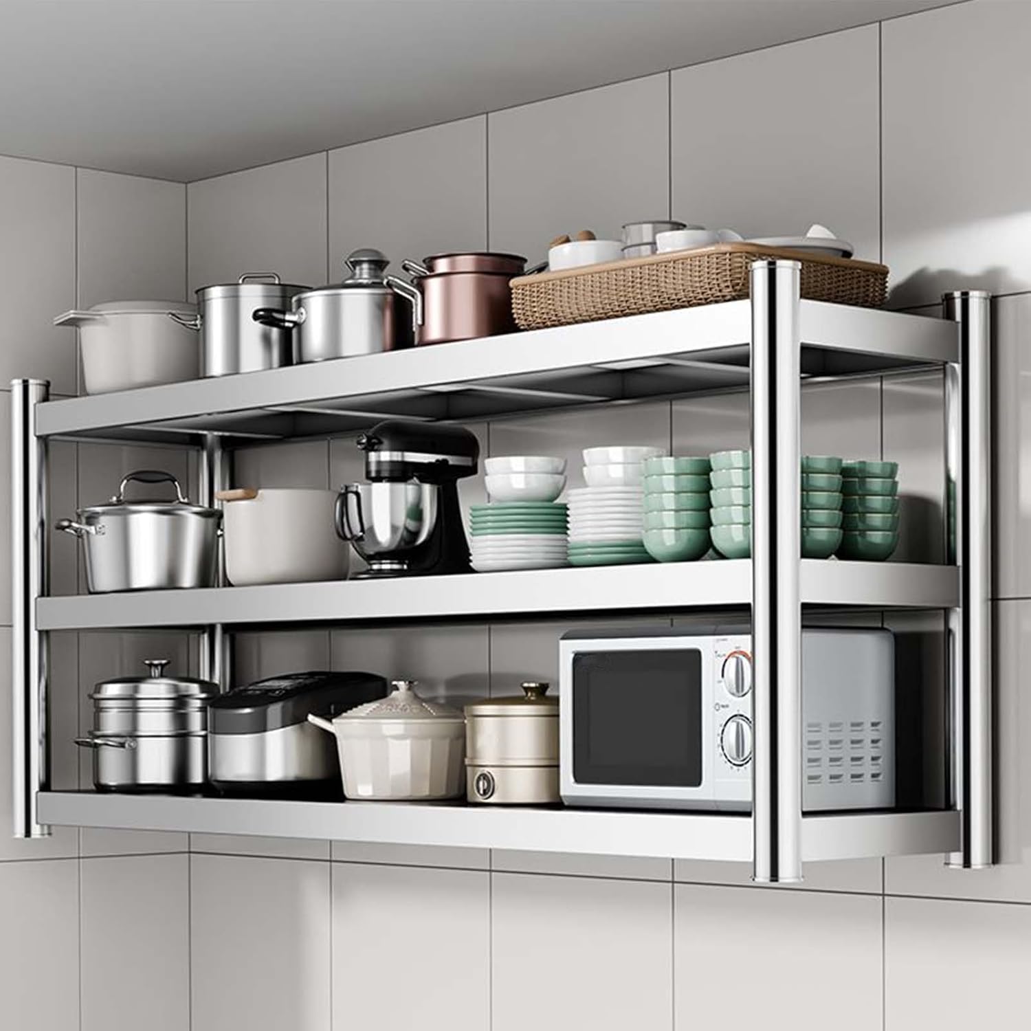 3-Tier Wall Mounted Stainless Steel Shelf – Kitchen & Home Essentials