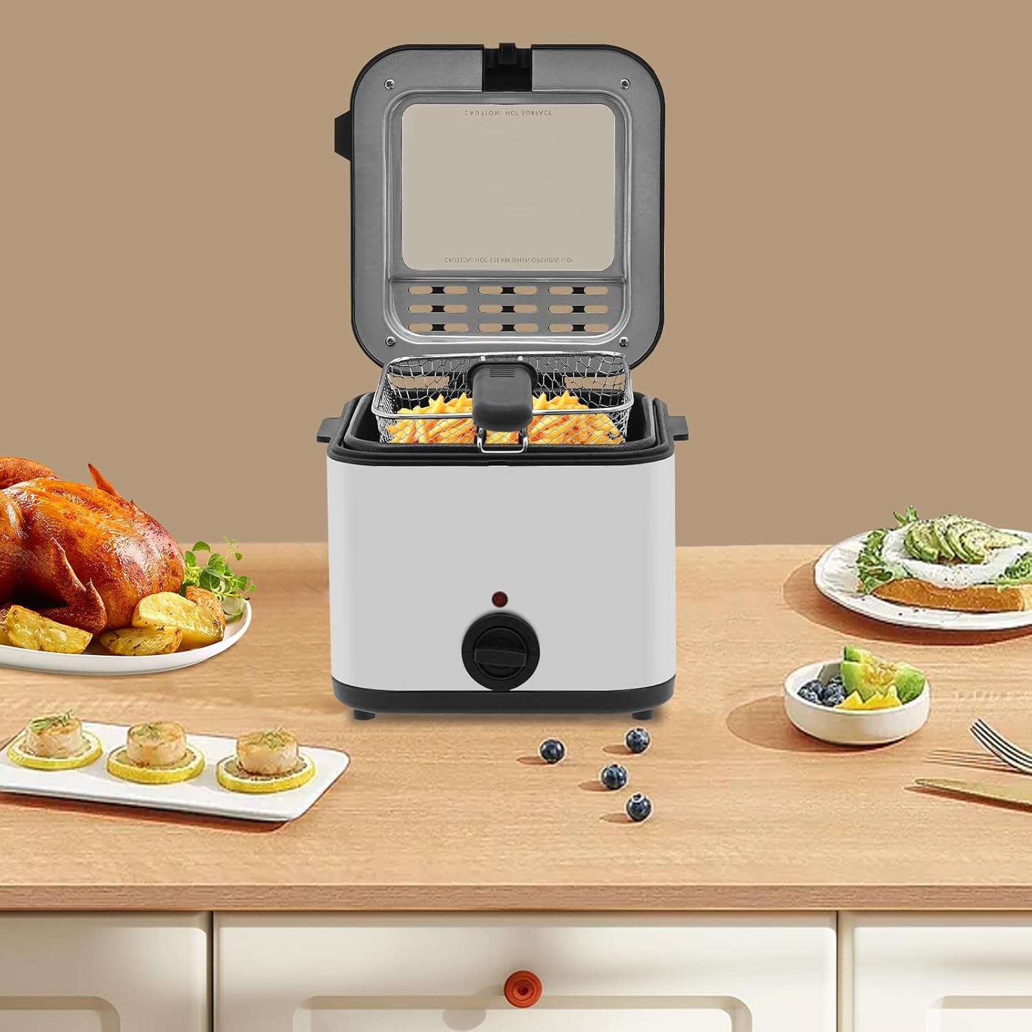 Adjustable Temperature Deep Fryer – Compact Anti-Scald Electric Oil Fryer