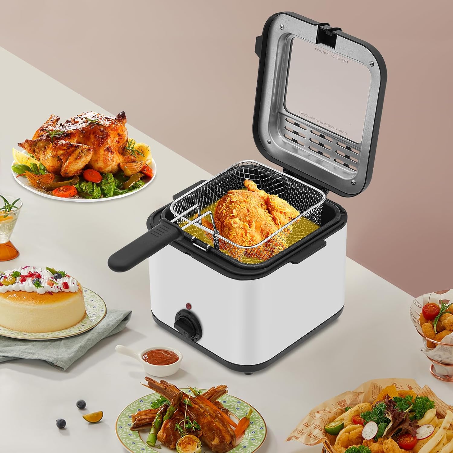 Adjustable Temperature Deep Fryer – Compact Anti-Scald Electric Oil Fryer